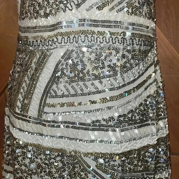 Scalia Sequins/ Off white Silk Dress-4 - Picture 3 of 13